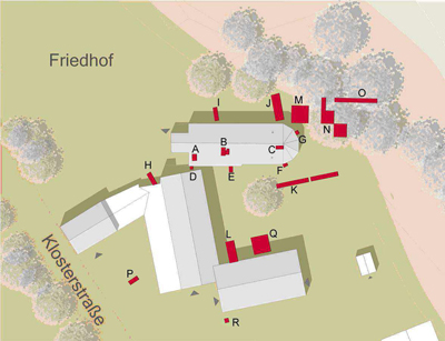 Gelaende des ehemaligen Klosters mit archaeologischen Untersuchungsflaechen